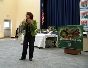 Photo of Diane Holtaway talking about Farm to School Grant project