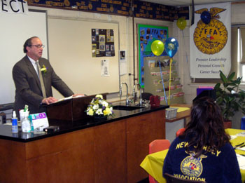 Photo of Secretary Fisher speaking at Allentown High School FFA Sponsors Breakfast
