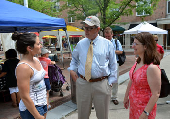 Photo of the Princeton Farmers Market with Megan McKeever, Secretary Fisher and Mayor Lempert