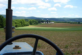 Farmland viewed from tractor