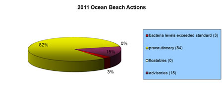 2011 NJ Ocean Beach Actions: percentage of total and reason for action.