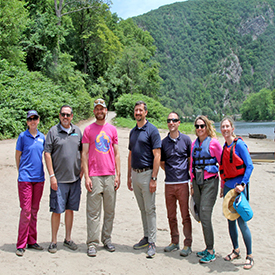 DRBC staff pose with Sojourn Committee Chair Mark Zakutansky (3rd from L) & US EPA staff (4th & 5th from L) at Kittatinny Point after the morning paddle. Photo by the DRBC.