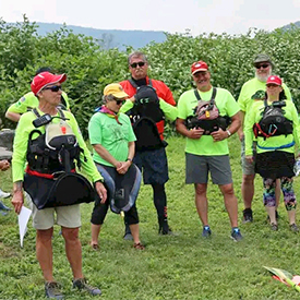 Sojourners are safe on the water thanks to our safety team made up of volunteers from the National Canoe Safety Patrol. Photo courtesy of the Delaware River Sojourn.