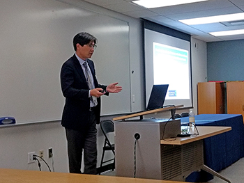 DRBC's Dr. Namsoo Suk presents at the Academy of Natural Science's Delaware Watershed Research Conference. Photo by DRBC.