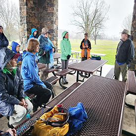 DRBC's Tom Amidon (far R) gives a brief intro to the DRBC to the group. Photo courtesy of Wildlands Conservancy.