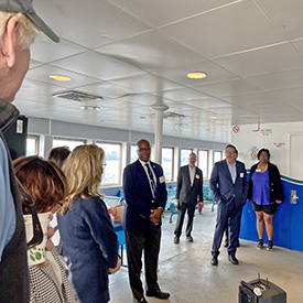 N.J. Assemblyman William Spearman (NJ-5) gives remarks aboard the Riverlink Ferry, which gave us a tour of the Camden waterfront. Photo by the DRBC.