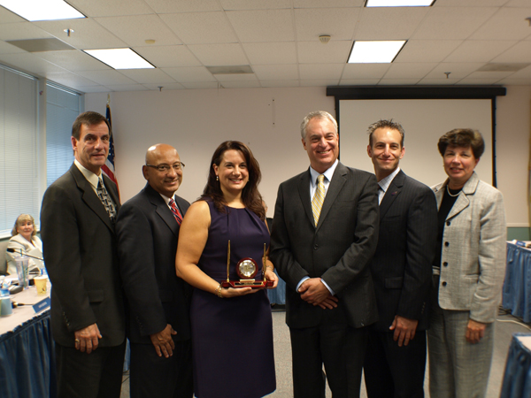 Pictured from left to right are: BCIT District Superintendent Donald Lucas, State Board President Arcelio Aponte, NJ State Teacher of the Year, Jeanne DelColle, Acting Commissioner Chris Cerf, BCIT Principal, Joseph Venuto, and Interim Burlington County Executive Superintendent, Peggy Nicolosi.