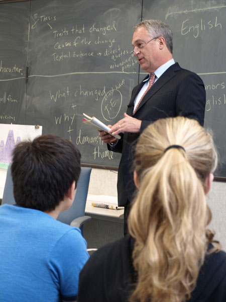 DOE Acting Commissioner Chris Cerf reads to 7th graders at the Bedminster Township Public School.