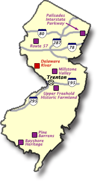 Map of New Jersey locating the scenic byways