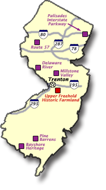 Map of New Jersey locating the  scenic byways