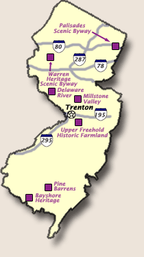 Map of New Jersey locating the scenic byways
