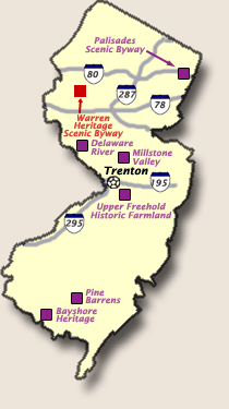 Map of New Jersey locating the scenic byways