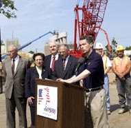 Governor Jim McGreevey visited the Route 1/130 construction site in North Brunswick. The heavily travelled intersection has been redesigned to improve safety and alleviate congestion. 