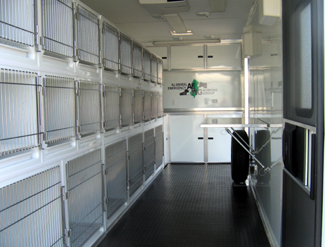 Photo of the inside of an animal evacuation trailer.