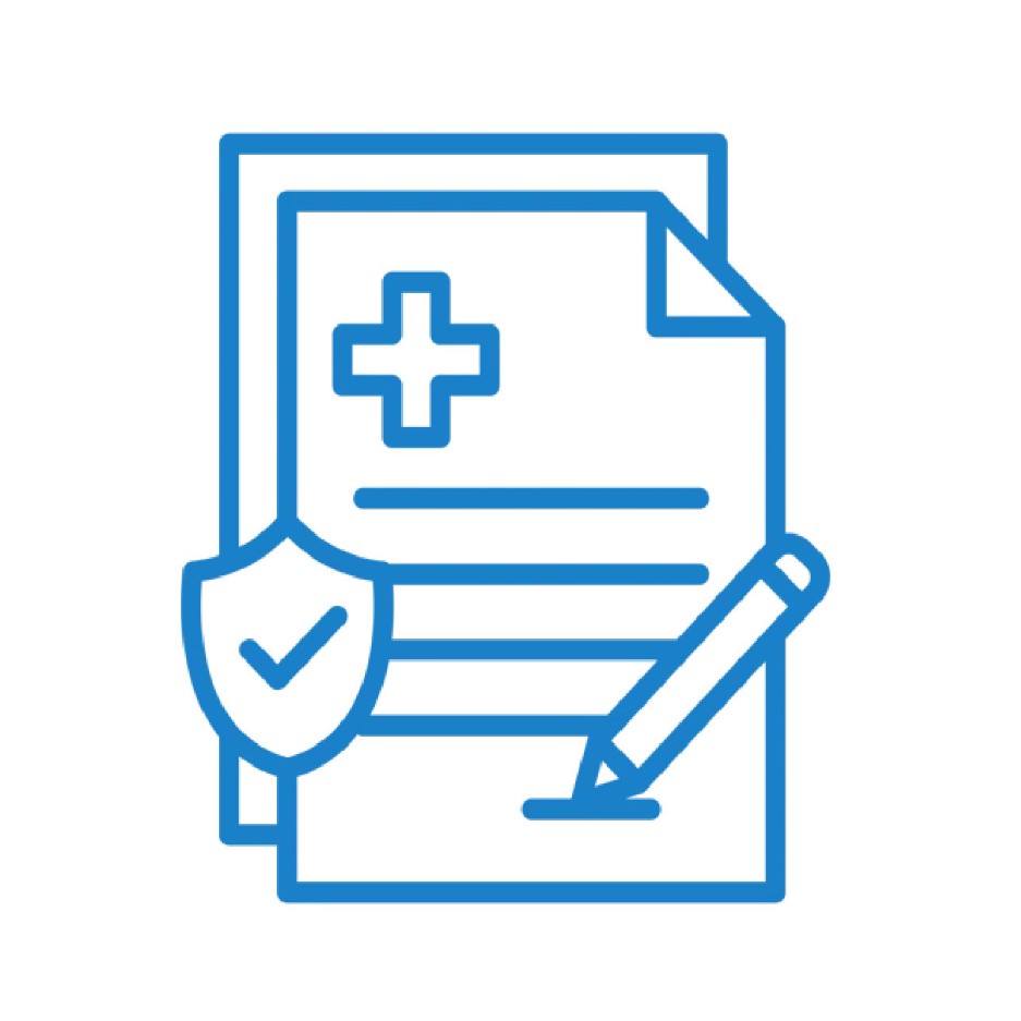 Icon: Medical documents with pen and shield