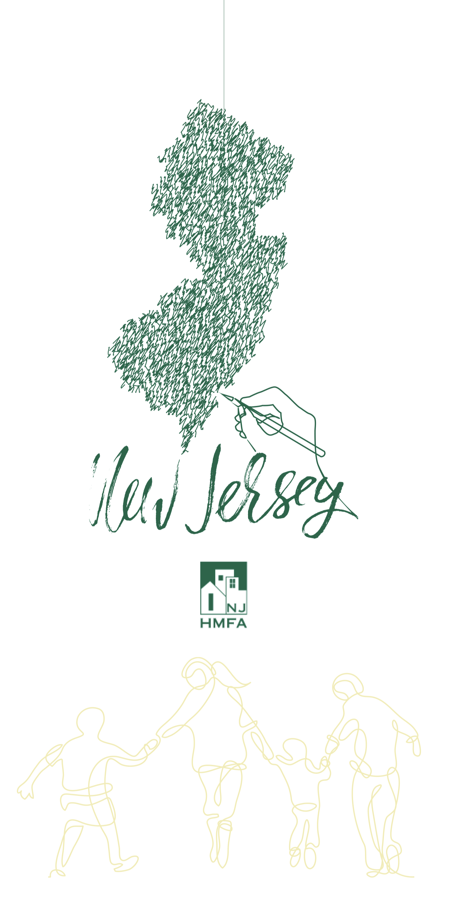 A sketch where a hand is drawing a map of New Jersey