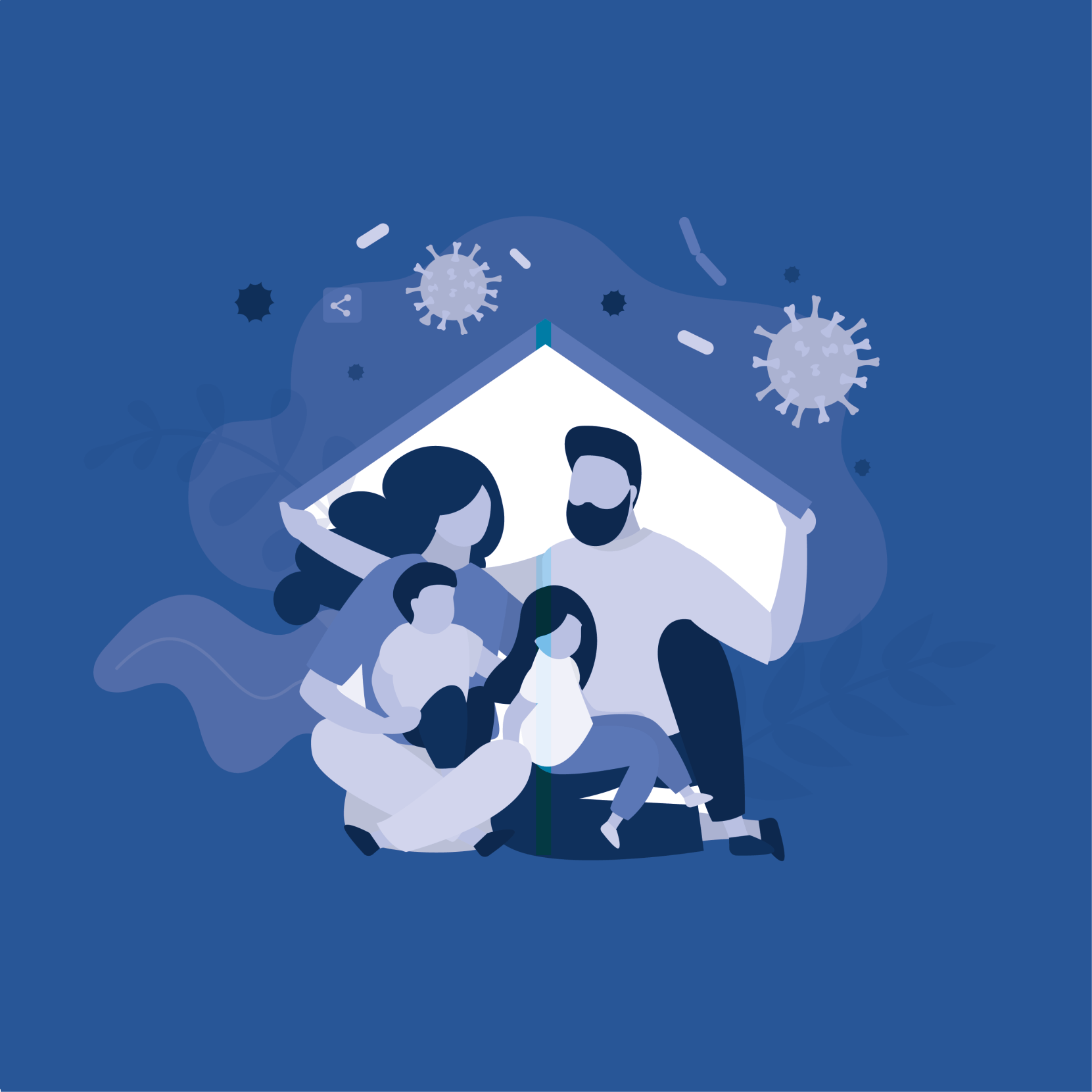 illustration of family under roof protected from covid