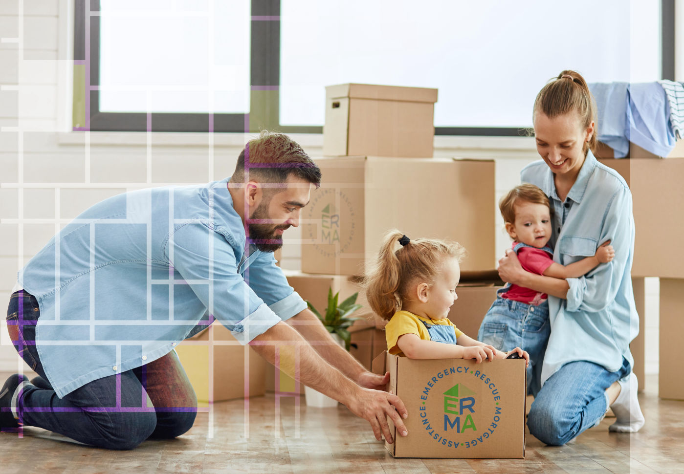caucasian family with boxes