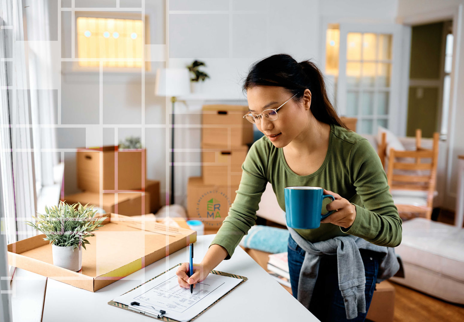 asian woman with boxes
