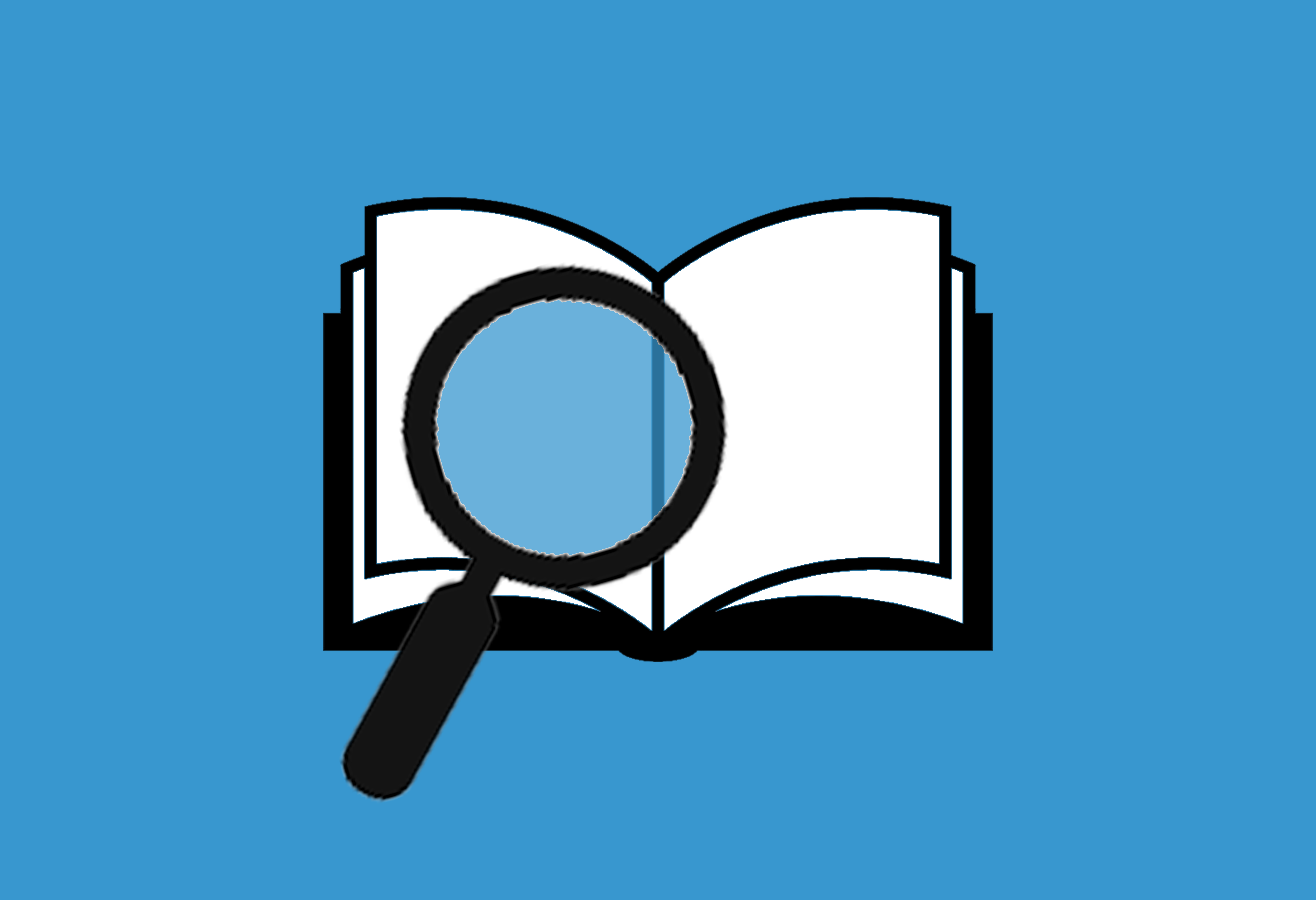 Graphic showing magnifying glass against an open book