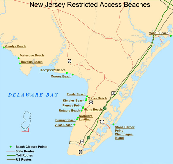NJ Beach Closure Map
