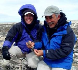 Biologists with knot chick