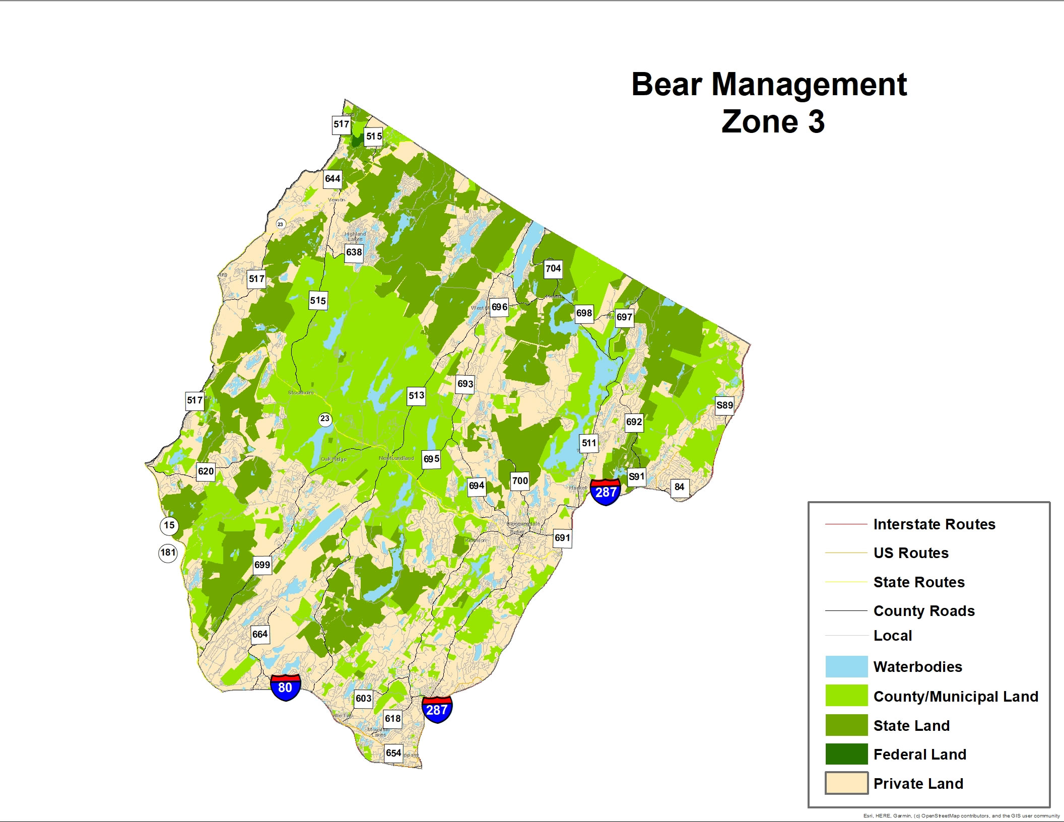 NJDEP Division of Fish & Wildlife Black Bear Hunt Zones and Area
