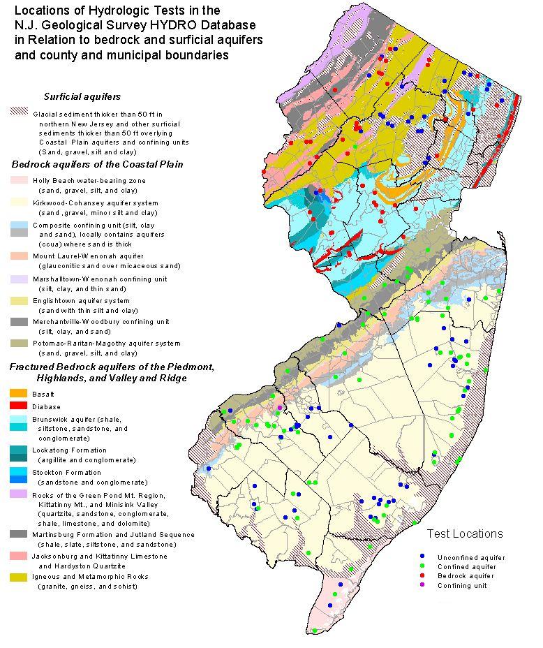 Location of Hydrologic Tests in New Jersey