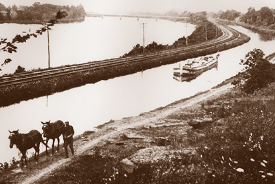 Mule drawn canal boat south of Lambertville, c.1900