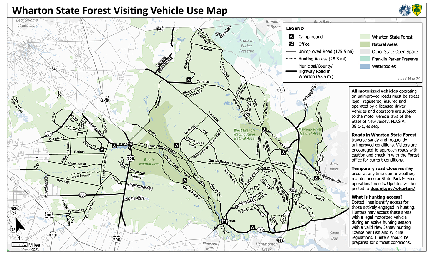 Wharton State Forest Visiting Vehicle Use Map