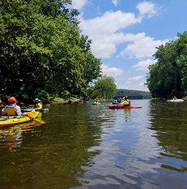 The sun returned for Day 7 of the Delaware River Sojourn! Folks paddled the Lower Delaware River, with a lunch stop at Washington Crossing. Photo by the DRBC.