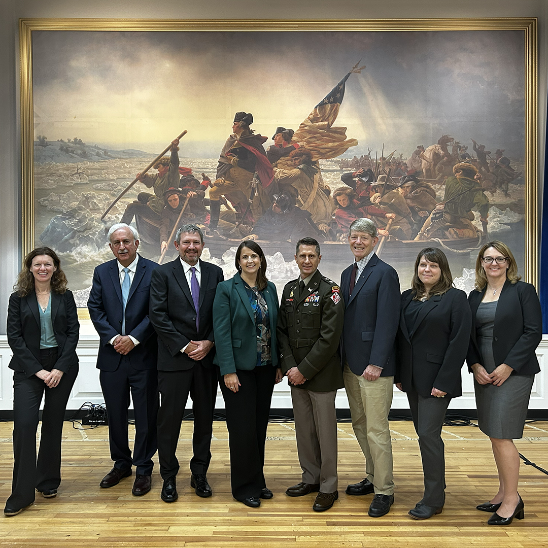 DRBC Commissioners pose for a photo along with DRBC Executive Director Kristen Bowman Kavanagh (far R), DRBC General Counsel Ken Warren (2nd from L) and current DRBC Commission Secretary Naomi Mendelsohn (far L). Photo by the DRBC.