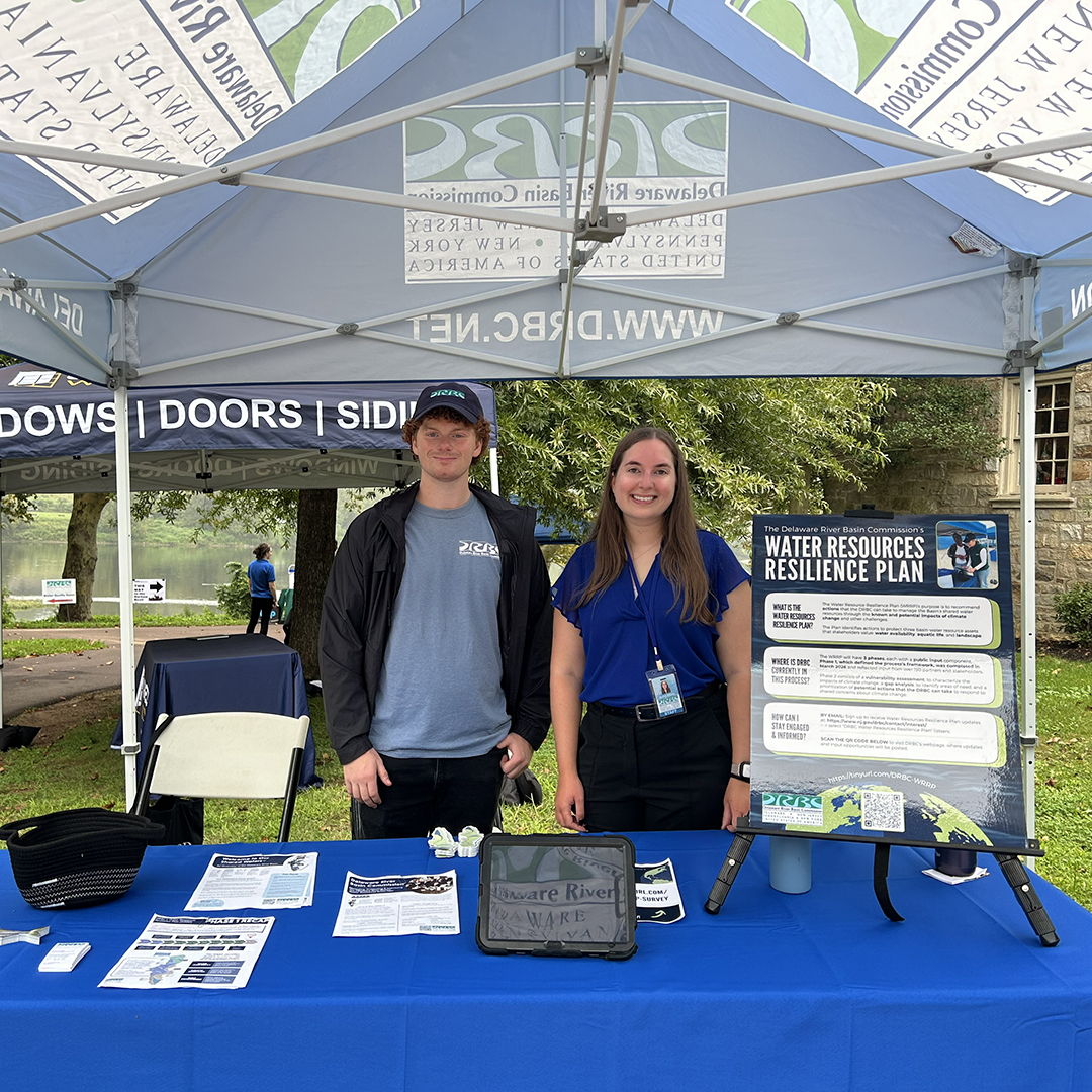 At the Festival, DRBC's Zach Soricelli (L) and Bailey Adams introduced folks to DRBC's Water Resources Resilience Plan. Photo by the DRBC.