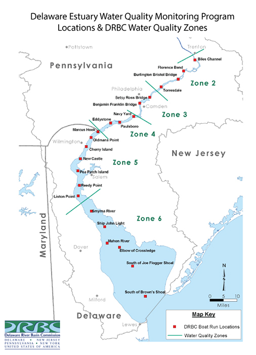 Map of the Monitoring Sites for the Delaware Estuary Boat Run.
