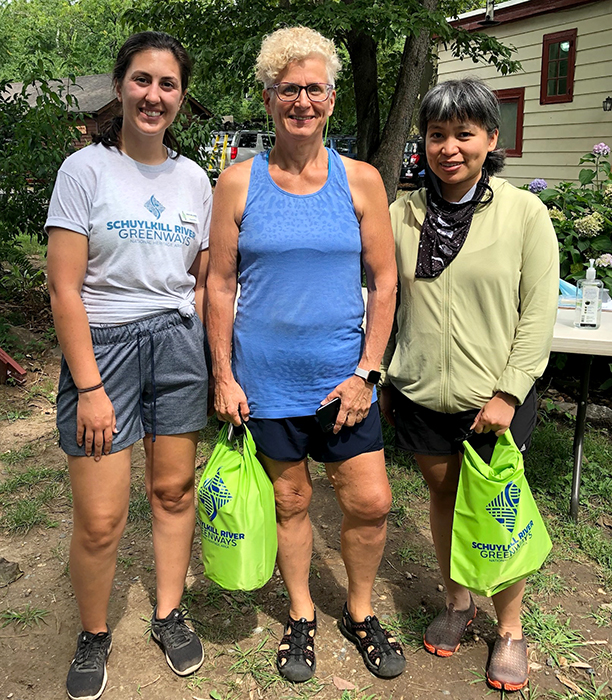 The Schuylkill River Sojourn is organized by Schuylkill River Greenways (SRG). Pictured here is SRG's Diana Maher (L) and Sojourn Scholars Fran N. and Hana E. Photo by DRBC.