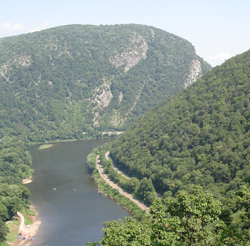 The Delaware River approaching the Delaware Water Gap as seen from the Appalachian Trail in the Delaware Water Gap National Recreation Area. Photo by DRBC.