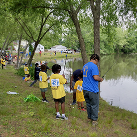 Kids fishing Stacy Pond in Trenton, N.J. Photo by the DRBC.