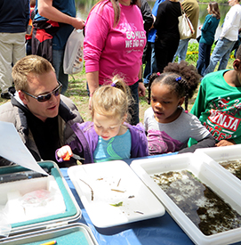 Kids and adults alike love looking at the trays of macroinvertebrates to see what they can find. Photo by DRBC.