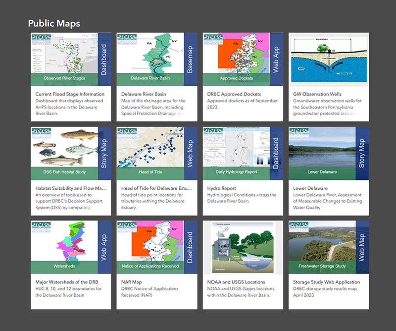 An image of DRBC's various interactive maps.