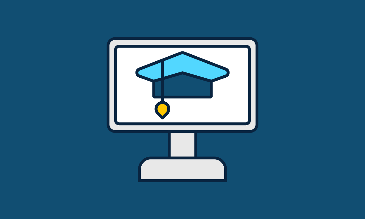 computer screen with graduation cap pictured