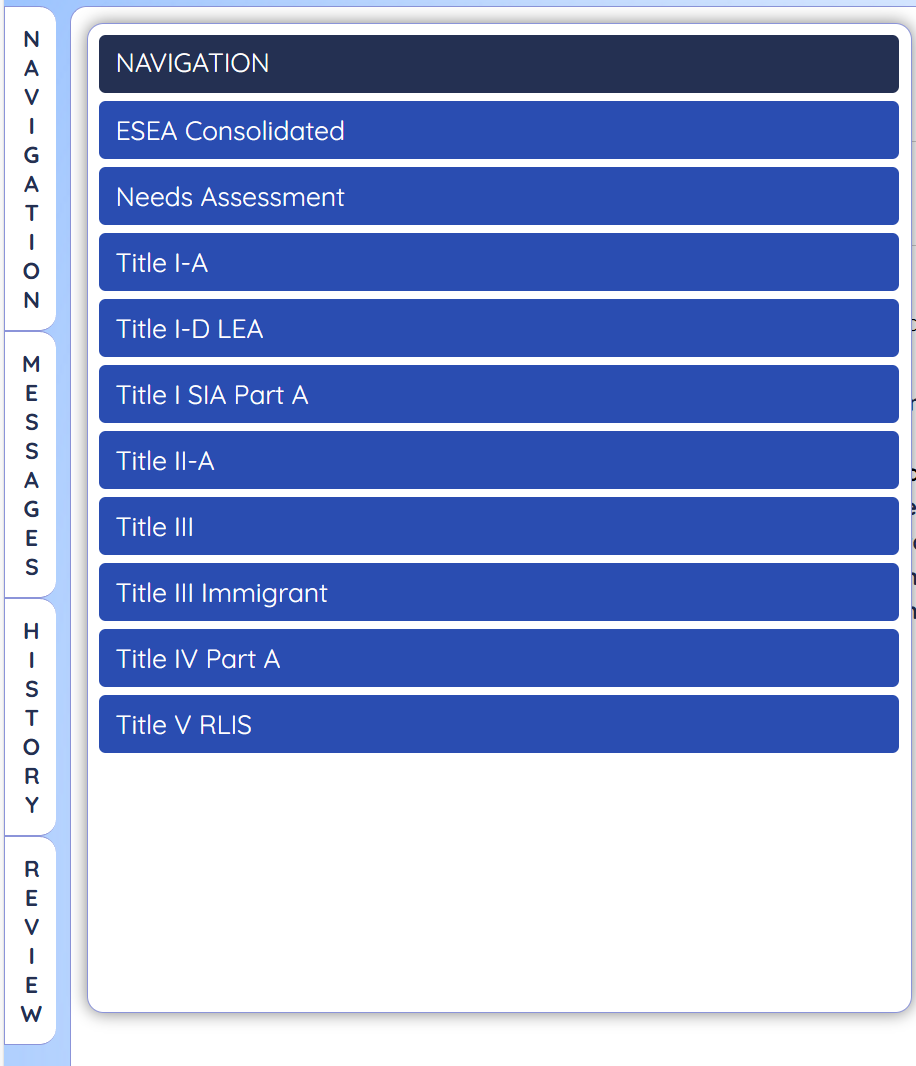 Screenshot: ESEA navigation plus the following tabs: Navigation, Messages, History, and Review.