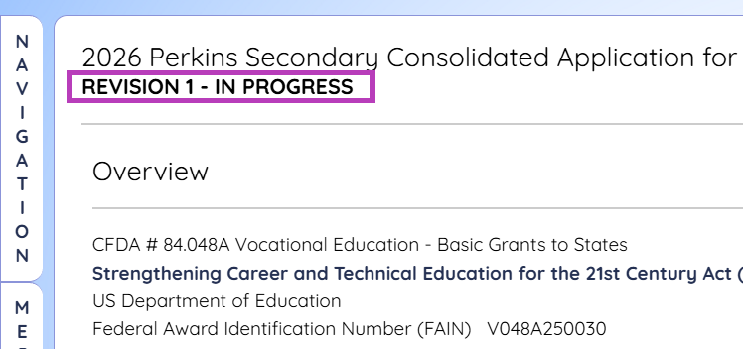 Screenshot: Revision in progress screen. Part of navigation and messages sidebar and overview shown.