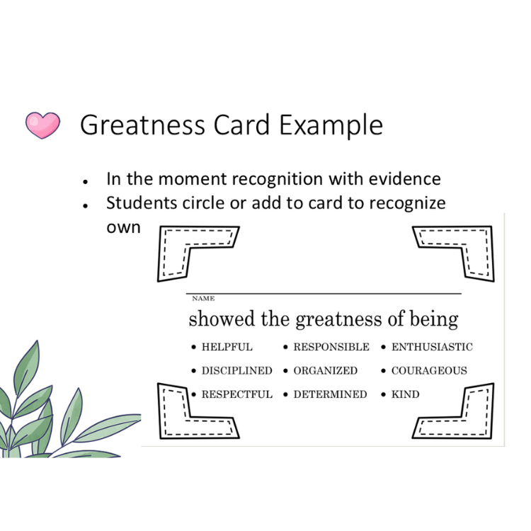 A sample card that assists with recognitions.