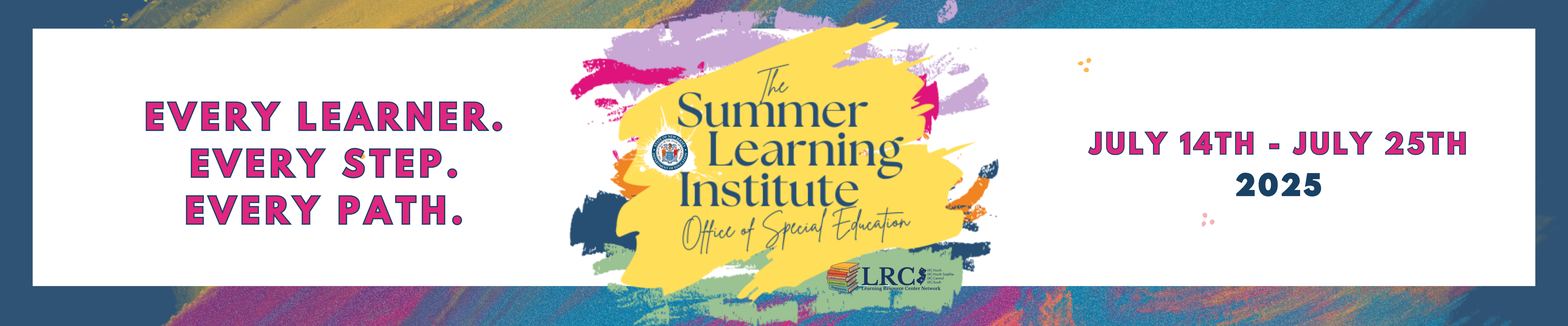 summer institute banner with border inviting guests to join us for training june through august of 2023 with the logo for the summer institute in the middle