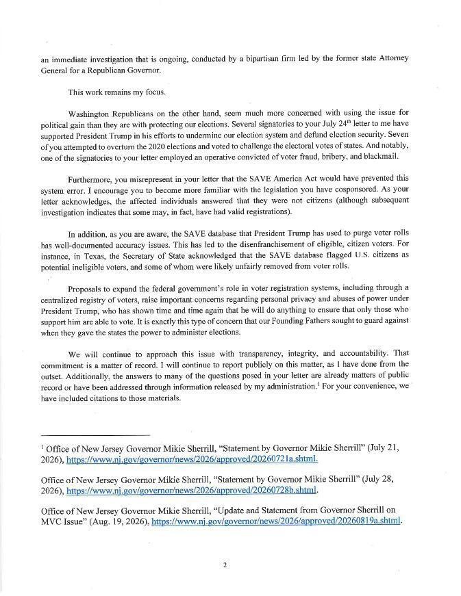 Governor Sherrill Responds to House Republicans&rsquo; Letter page 2