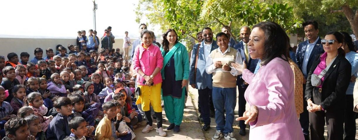 Photo: Lieutenant Governor Tahesha Way and the New Jersey-India Commission meeting the children in Ahmedabad