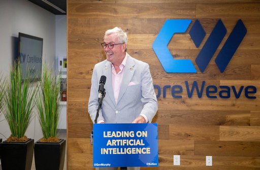 Governor Murphy speaking at the podium about the New Jersey being a National Leader in AI Innovation