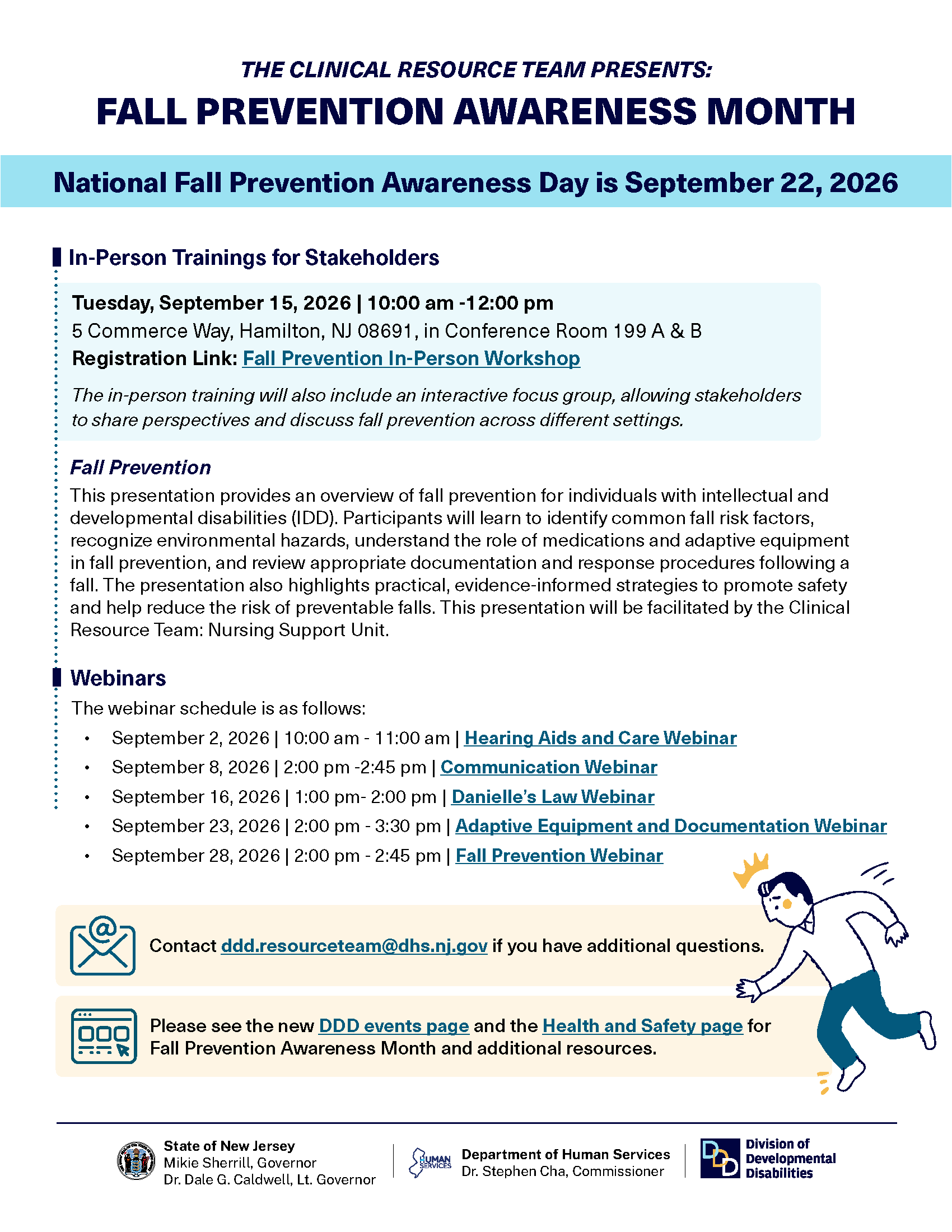 Flyer with details about Fall Prevention Awareness Month - September 2026