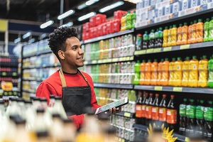 Man working at a grocery store