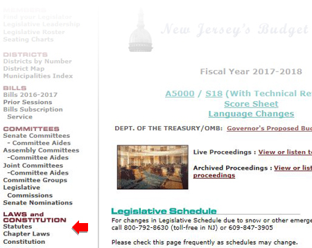 Click on “Statutes” on the left column under Laws and Constitution